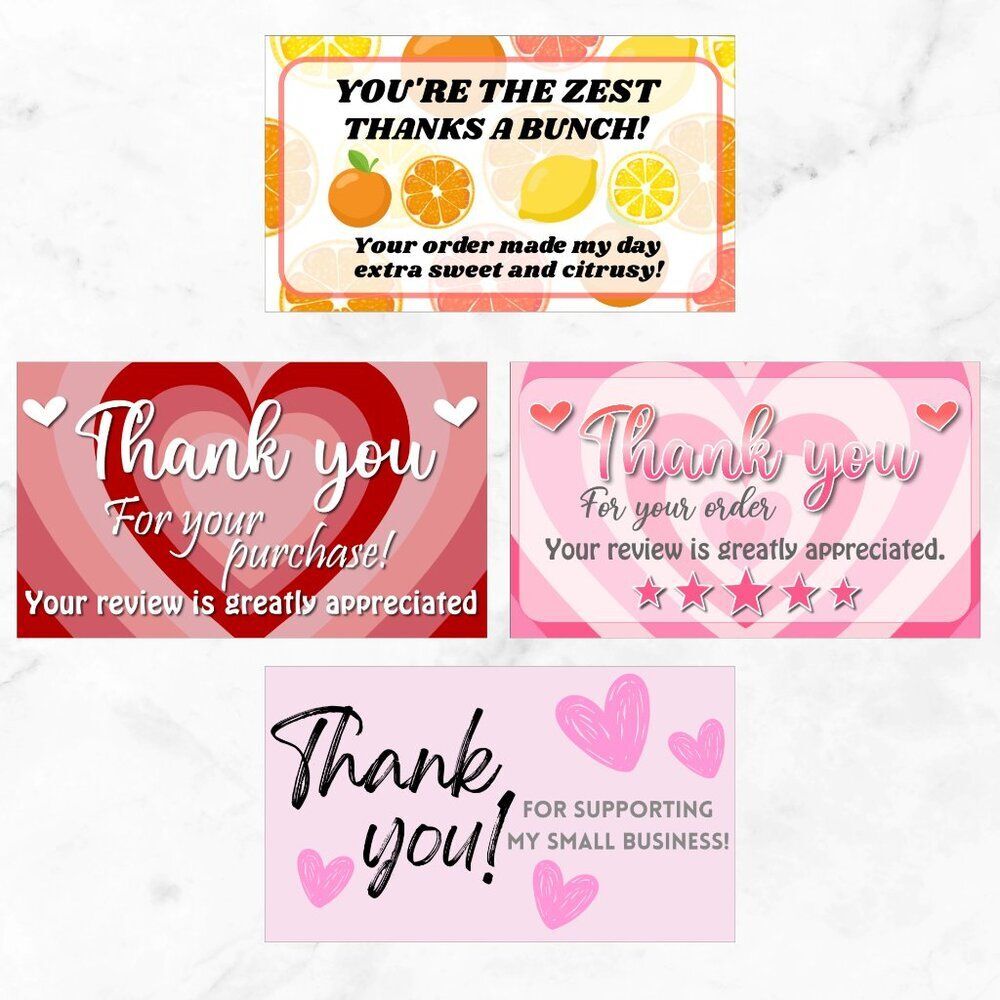 100 Assorted Thank You Cards – 3.5" x 2" Glossy Business Cards – Small Business - Picture 2 of 11